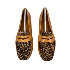 Massimo Matteo Cheetah Print Loafers Womens 9.5 Tan Leather Slip On Penny Flat
